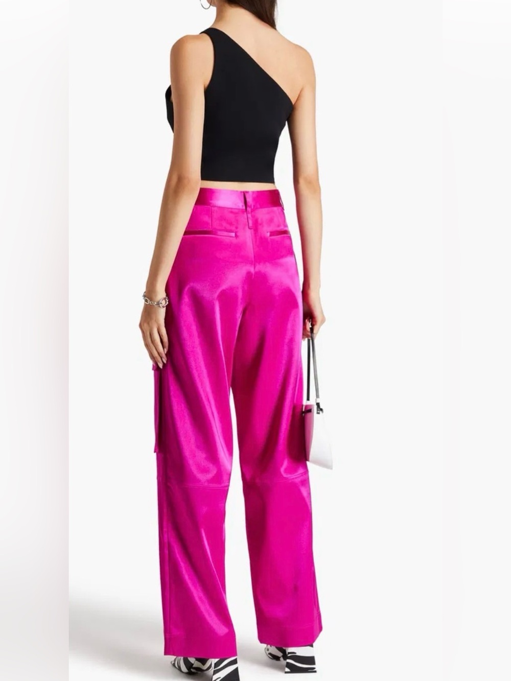 FRAME Relaxed Straight Satin Cargo Pants Magenta Pink Wide Leg Size 0 NWOT - Picture 3 of 13